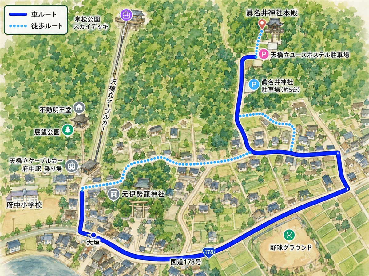 眞名井神社交通路線圖